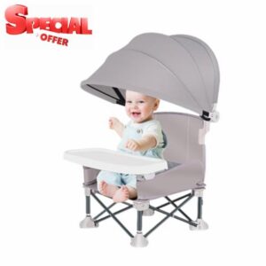 Baby Folding Dining Chair with Canopy and Removable Tray