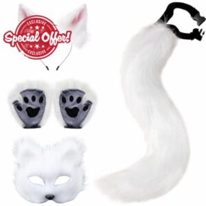 Fox Costume 1 Set Realistic Plush White Themed Decorative Therian Gear Includes Fox Mask