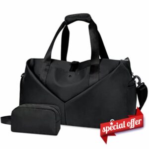 20" Gym Bag Duffel Bag with Wet Pocket and Shoes Compartment Portable Overnight Weekender Bag Travel Bag Yoga Bag for Women (Black)