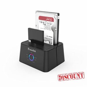 WAVLINK USB 3.0 to SATA Dual Bay External Hard Drive Docking Station Dock Duplicator for 2.5/3.5 inch HDD/SSD MAX 2x16TB with USB A to USB C Converter and Power Adapter