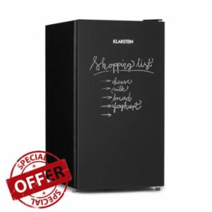KLARSTEIN Miro Mini Fridge • Capacity: 91 Litres • Energy Efficiency Class E • Writable Front • Crisper Compartment • 2 Glass Shelves • 3 Door Compartments • 7-Step Temperature Setting • Black