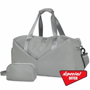 20" Gym Bag Duffel Bag with Wet Pocket and Shoes Compartment Portable Overnight Weekender Bag Travel bag Yoga Bag for Women (Light grey)
