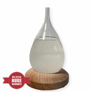 Storm Glass Tear drop shaped Weather Predictor Glass Barometer on a Wooden Base | Forecaster Creative Crystal Decorative Bottle Desktop Drops Forecast Bottle Home and Office Birthday