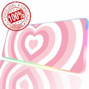 JMIYAV Pink RGB Gaming Mouse Pad PC XL Large Extended Glowing Led Light Up Desk Pad Non-Slip Rubber Base Computer Keyboard and Mouse Pad Cool Cute Mousepad Mat 80 * 30cm love001
