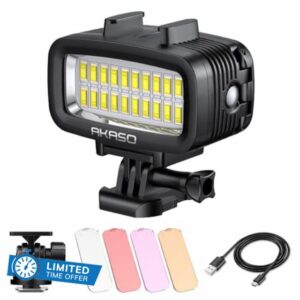 AKASO Underwater Light 131ft (40m) Waterproof Diving Light High Power Dimmable LED Video Light with Cold Shoe Mount and 4pcs Color Filters for Gopro/AKASO Action Cameras and Canon/Nikon SLR Cameras