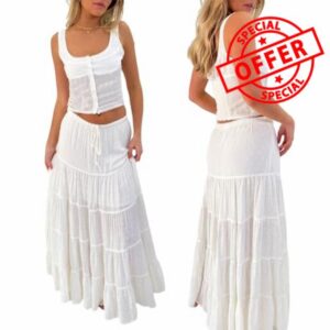 Qtinghua Trendy Women Y2k Summer Outfits Scoop Neck Tank Tops with Tiered A-line Skirt 2 Piece Set Party Club Streetwea