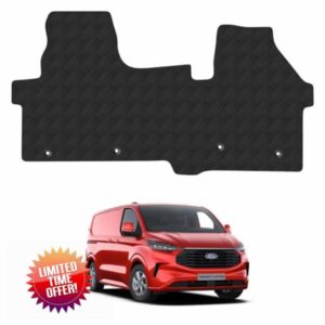 Van Mats for Ford Transit Custom (2024-) Manual Van Floor Mats Premium Rubber Tailored Fit Set Accessory Black Custom Fitted 4 Pieces with Clips - Anti-Slip Backing