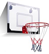 COSTWAY Mini Basketball Hoop Set, 66 x 44cm Wall Mounted Shatter-proof Backboard and Net, Indoor ...