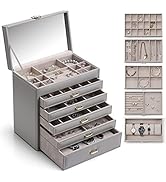 Vlando Large Jewellery Organiser with Glass Window Jewellery Box for Necklaces Earrings Rings Bra...
