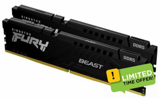 Kingston FURY Beast Black 32GB 6000MT/s DDR5 CL36 DIMM (2x16GB) Desktop Gaming Memory Kit of 2 - KF560C36BBE2K2-32