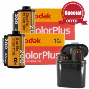 35mm film camera Bundle: 2 rolls of Kodak 35mm film colour Colorplus 200 36 exposures and a 2 film roll 35mm case