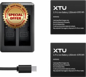 XTU 2 x 1350 mAh Batteries with USB Dual Charger for 4K Action Camera S6
