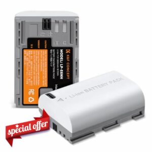 K&F Concept 2 Pack 2600mAh LP-E6NH Battery with USB C 2.5H Fast Charging for Canon R7 R6 R5 90D 80D 70D 5D Mark II III IV Cameras