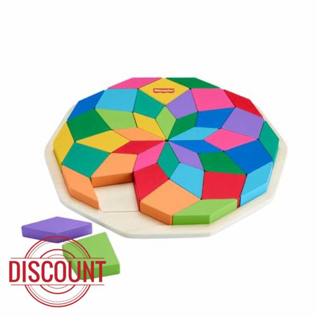 Fisher-Price Preschool Toy Wooden Puzzle with Mandala Geometric Design