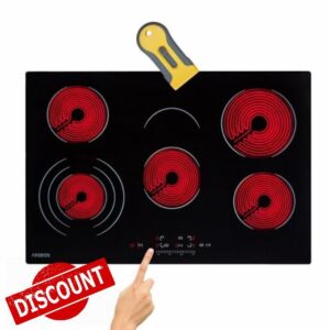 Arebos glass ceramic hob | 8700 W | 5 hobs | 77 cm | self-sufficient | incl. three-ring zone and roasting zone | with Sensor Touch | childproof lock | overheating protection | auto shut-off