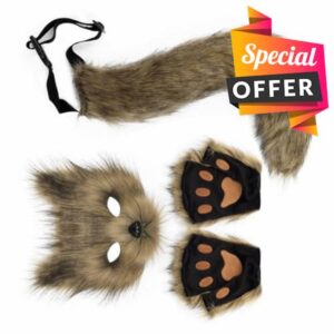 CVZQTE 3Pcs Halloween Foxes Costume Animal Dress Up Kits Includes Plush Foxes Mask Tail Gloves For Adult Halloween Cosplay Cats Mask Cats Mask For Kids Cats Mask For Kids