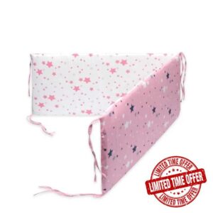 Crib Rail Cover Crib Girth Crib Guardrail Anti-collision Printed Bed Girth Double-faced Detachable Newborn Crib Around Cot Protector (Color : Pink star)