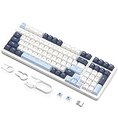 FREEWOLF K8 Wireless Hot Swap Mechanical Gaming Keyboard, Wired RGB Rainbow Backlit Keyboard Red ...