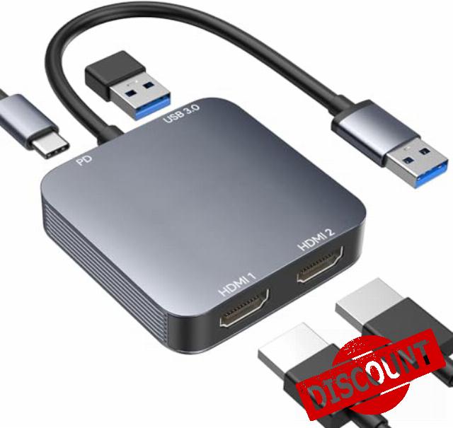 ABLEWE USB 3.0 to Dual HDMI Adapter with USB 3.0 Port