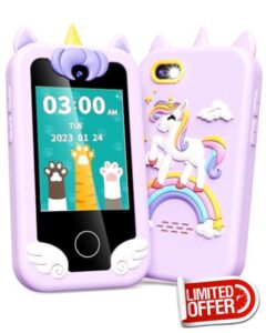 UCIDCI Unicorn Kids Phone Toy for Girls Age 3-5 Kids Learning Cell Phone Toys for Girls Toddler Toys for Girl Birthday Touchscreen Pretend Phone for 3 4 5 6 7 8 Years Kids (Purple)