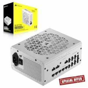 CORSAIR RM1000x SHIFT Fully Modular ATX Power Supply - 80 PLUS Gold - ATX 3.0 - PCIe 5.0 - Zero RPM - Modular Side Interface - White