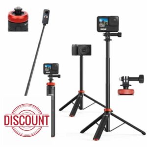 VIDIFY UURIG TP-03 52" Extendable Camera Tripod for Insta360 X4 X3 Selfie Stick Tripod with 1/4" Screw Mini And Two Prong Adapter Portable Camera Stand Tripod for AKASO