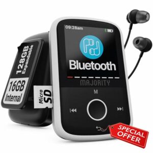 Bluetooth MP3 Music Player with Sports Clip | Included Wired Earphones | 16GB Internal Memory