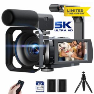 5K 56MP Camcorder Video Camera WiFi 3'' 270° Rotatable Touchscreen Vlogging Camera Youtube Camera Podcast Recorder Video Camera with 64GB SD Card