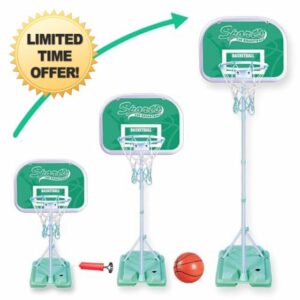 xwin Kids Portable Basketball Set Adjustable Basketball Hoop Backboard Net for Children Adults Outdoor Ball Game Sports Gift for Boys Girls