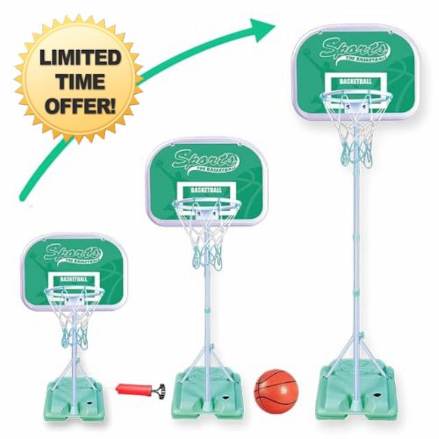 xwin Kids Portable Basketball Set Adjustable Basketball Hoop Backboard Net for Children Adults Outdoor Ball Game Sports Gift for Boys Girls