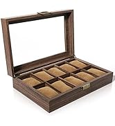 Uten Watch Box with 6 Slots, Watch Case with Real Glass Lid, Wood Grain PU Leather Watch Display ...