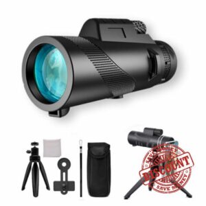 80x100 Monocular Telescope High Powered for Smartphone Monoculars for Adults High Definition Monocular Telescope for Stargazing Hunting Wildlife Bird Watching Travel Camping Hiking (Black)