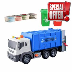 Folpus Friction Powered Garbage Truck Toy Recycling Truck with Trash Can Dumping Function Realistic Push and Go Car for Girls Boys