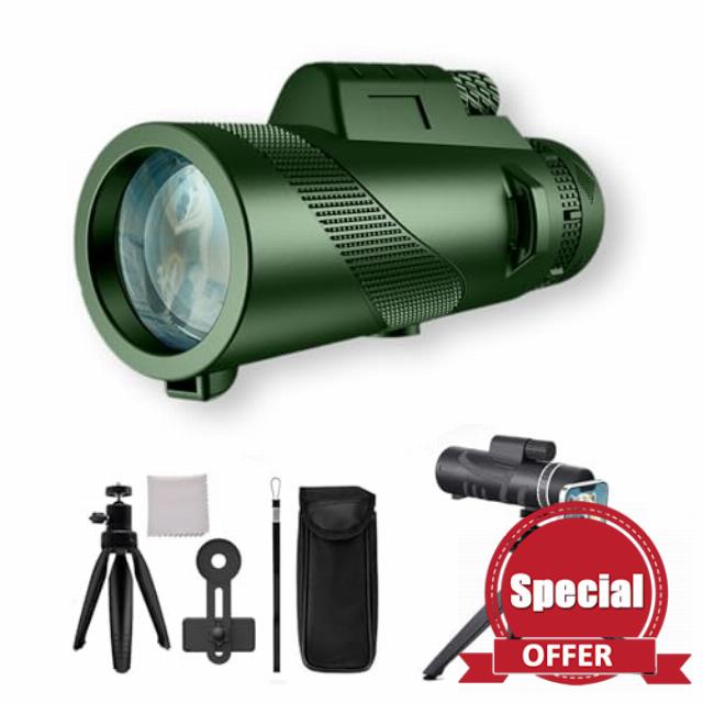 80x100 Monocular Telescope High Powered for Smartphone Monoculars for Adults High Definition Monocular Telescope for Stargazing Hunting Wildlife Bird Watching Travel Camping Hiking (Green)