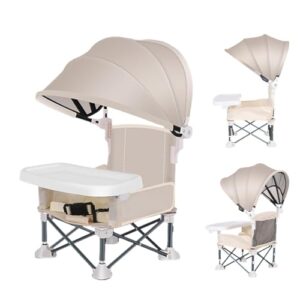 Foldable Baby Travel Seat Booster with Canopy and Removable Tray