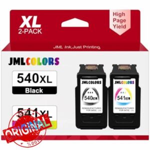 JMLCOLORS 540XL 541XL Twin Pack Compatible for Canon 540 and 541 Ink Cartridges PG-540XL Black CL-541XL Colour for Pixma MX475 MG4250 MG3600 MG3150 MG3250 MG3550 MG3650 MG3650S TS5150 TS5151-600 pages