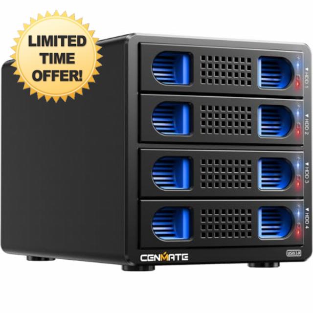 Cenmate 4 Bay 3.5 inch Hard Drive RAID Aluminum Enclosure with Cooling Fan for 2.5“/3.5" SATA HDD/SSD with USB A/C 3.0 Cable