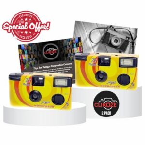 Disposable Camera Bundle with Novocolor APM401004 Single-Use Film Cameras with 27 Exposures x2 and Clikoze Disposable Photography Tips Card