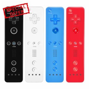 AUFGLO Wii Controller 4 Pack - Wii Remote with Silicone Case and Wrist Strap(Black - White - Red - Blue)