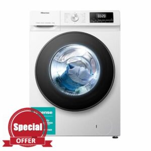 Hisense WFQA1214EVJM Freestanding 12 KG Front Load Washing Durable Inverter Machine Steam Wash Quick Wash 15 Washing Programs 1400 RPM White Energy Rating A            [Energy Class A]