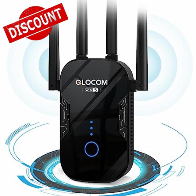 QLOCOM 2024 Newest WiFi Extender Booster Blazing-Fast AC1200 WiFi Booster Range Extender Dual Band 5GHz & 2.4GHz Wireless Internet Booster/Hotspot with 2600 Sq.Ft Wider Coverage