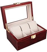 Uten Watch Box with 12 Slots, Watch Case with Real Glass Lid, Wood Grain PU Leather Watch Display...
