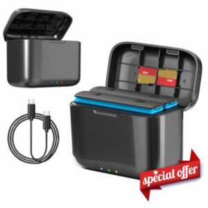 360 X4 Fast Battery Charger Hub for Insta360 X4 Action Camera Battery Charging Station Storage Box with SD Card Slots and USB C Charging Cable