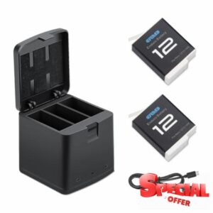 Oyomba Hero 12 battery 2000mAh Fully Compatible with gopro Hero 12 Black Hero 11/10/9 Black (Battery 2-pack,3-channel charger,Type-C Fast charge)