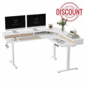 FEZIBO 160 x 60 cm L Shaped Standing Desk with 4 Drawers