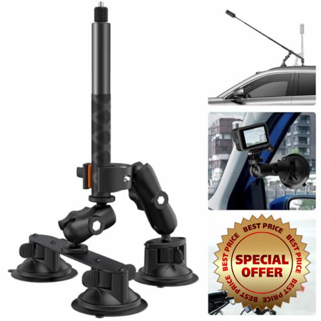 UNSTINCER Triple Suction Cup Mount and Clamp with 118cm Extendable Invisible Selfie Stick