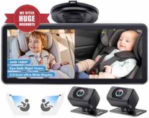 Yakry Dual Baby Car Camera: 6.9 Inch Ultrawide Display for Two Kids - AHD 1080P Rear Facing Car Seat Camera USB Easy to Install - Eye Care No Light IR Night Vision 360°Rotating Camera 150° Wide View