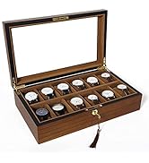 Uten Watch Box with 10 Slots, Watch Case Organizer with Golden Lock and Key, Wooden Watch Display...