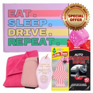 llanochslif I Love My Car - Pink Bundle of 6 First Car Accessories & Car Care Kit Gift Set for Her - Car Kit for Drivers & Car Lovers - Car Gifts for Women with Car Cleaning Kit - New Car Accessories