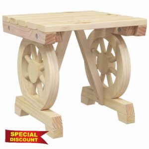idaXL Solid Wood Fir Garden Footstool - 40x36.5x38.5 cm - Versatile Outdoor Stool/Coffee Table with Wagon Wheel Design for Patio/Terrace
